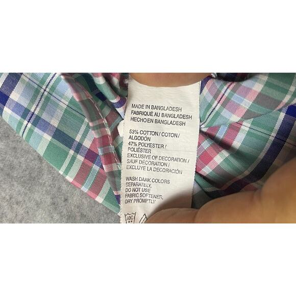 IZOD Dress Shirt Men's Size L Green Plaid Long Sleeve Cotton Blend Button Down‎ - Picture 4 of 7